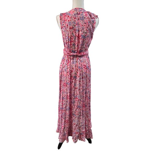 Poupette St Barth Long Maxi Wrap Dress Pink Floral Sleeveless Resort Wear Medium - Picture 4 of 9
